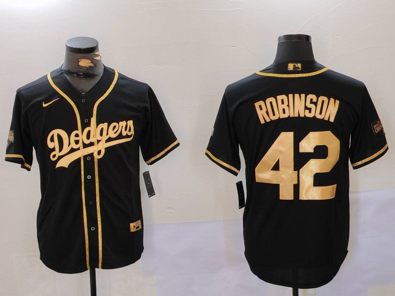 Men's Los Angeles Dodgers Jackie Robinson Black Replica Player Jersey baseball jersey product view 1