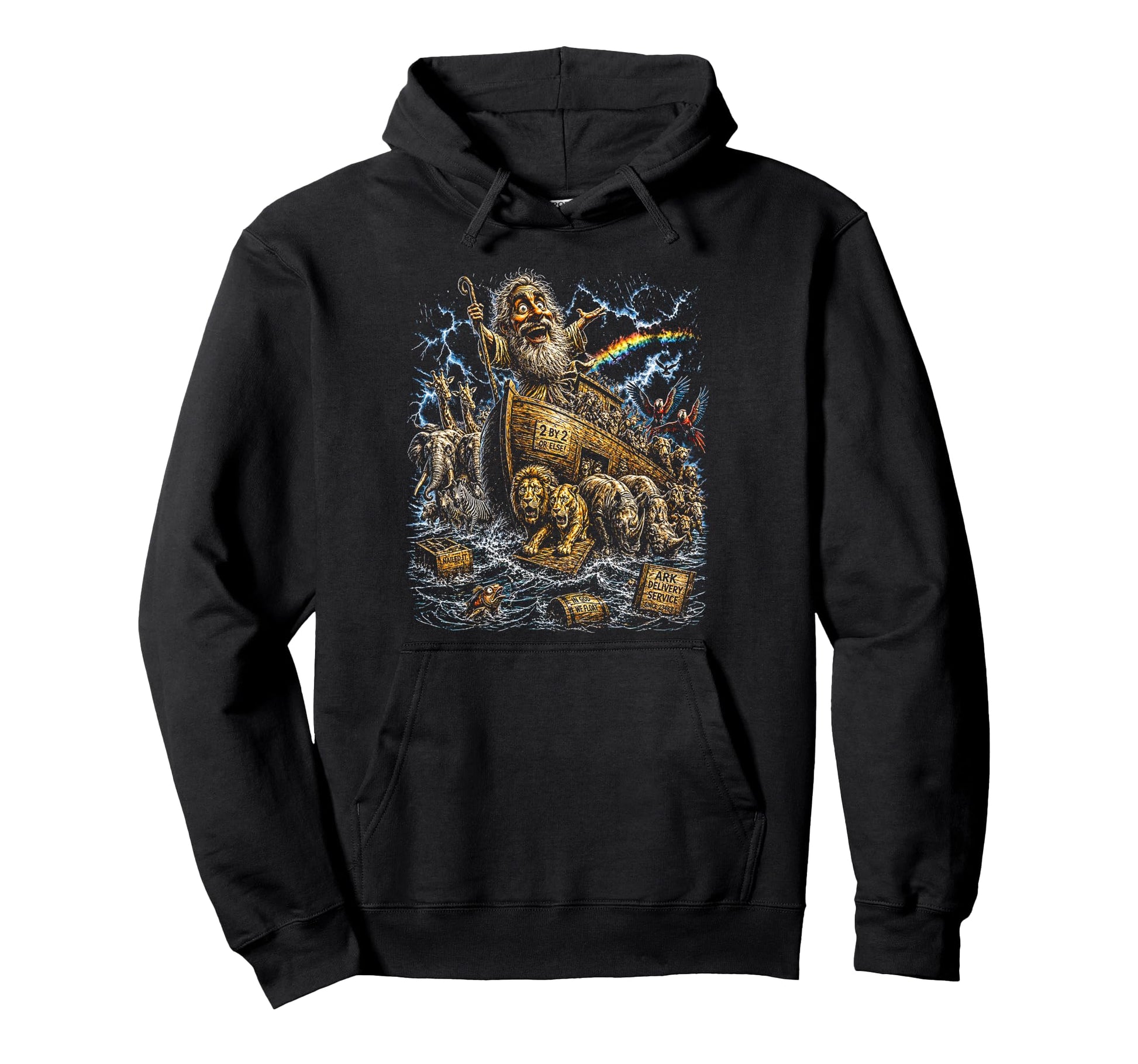 80S Noahs Ark Boat Streetwear Hoodie - Fun Novelty Design for Adults - T-Shirt, Sweatshirt, Hoodie
