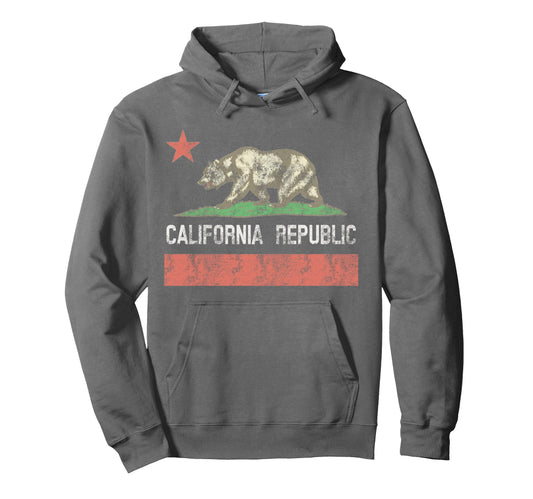 Charcoal California Republic Bear Flag Gift Hoodie - Graphic Print Unisex - T-Shirt, Sweatshirt, Hoodie