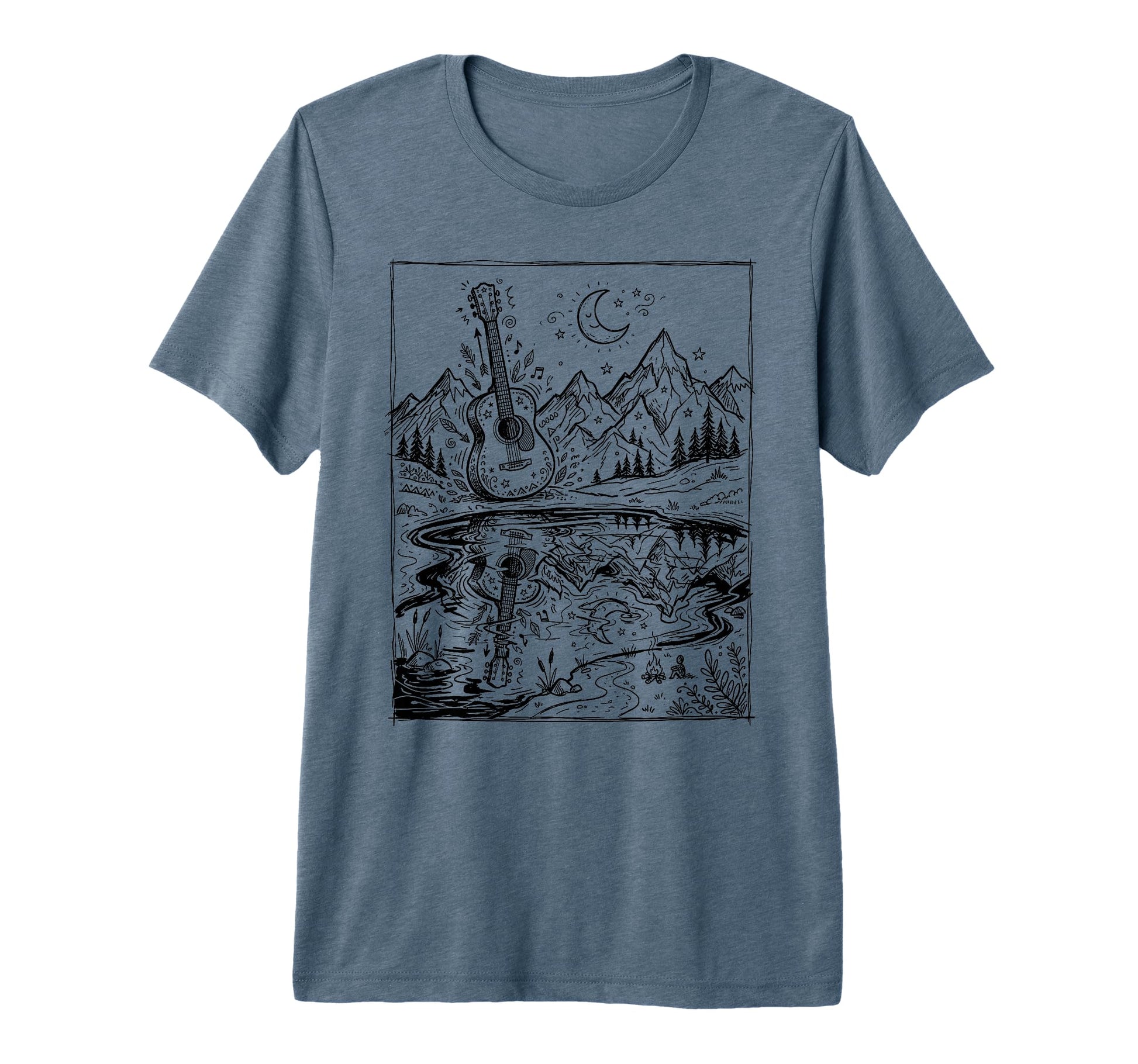 Guitar Lake Reflection Shadow T-Shirt - Casual Everyday Wear for Adults - T-Shirt, Sweatshirt, Hoodie