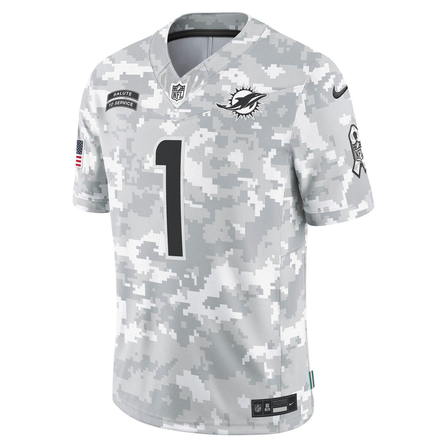 Tua Tagovailoa Miami Dolphins 2024 Salute to Service Limited Jersey - Arctic Camo football jersey product view 2