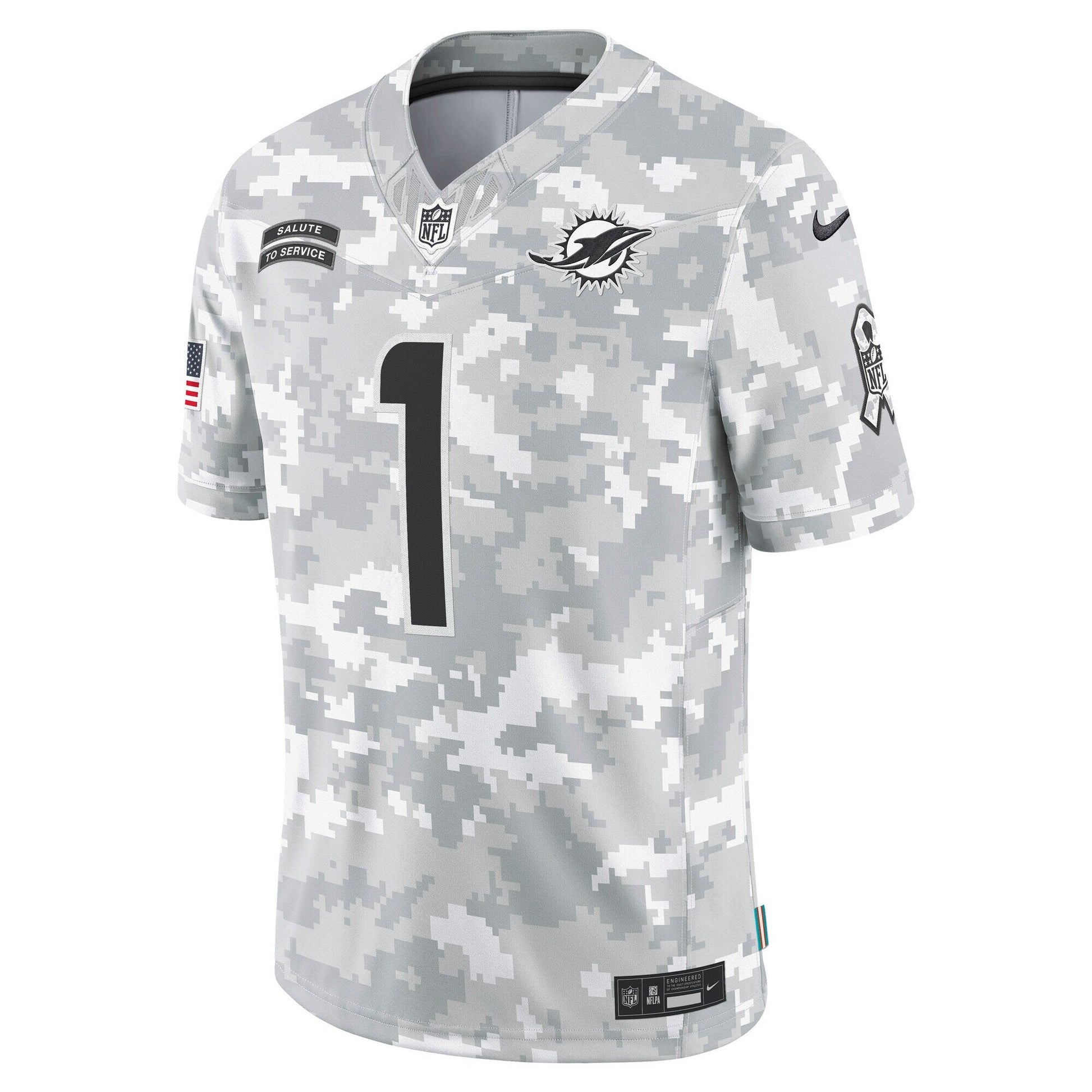 Tua Tagovailoa Miami Dolphins 2024 Salute to Service Limited Jersey - Arctic Camo football jersey product view 2