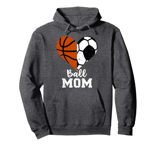 Ball Mom Heart Funny Soccer Hoodie - Streetwear Style for Adults - T-Shirt, Sweatshirt, Hoodie