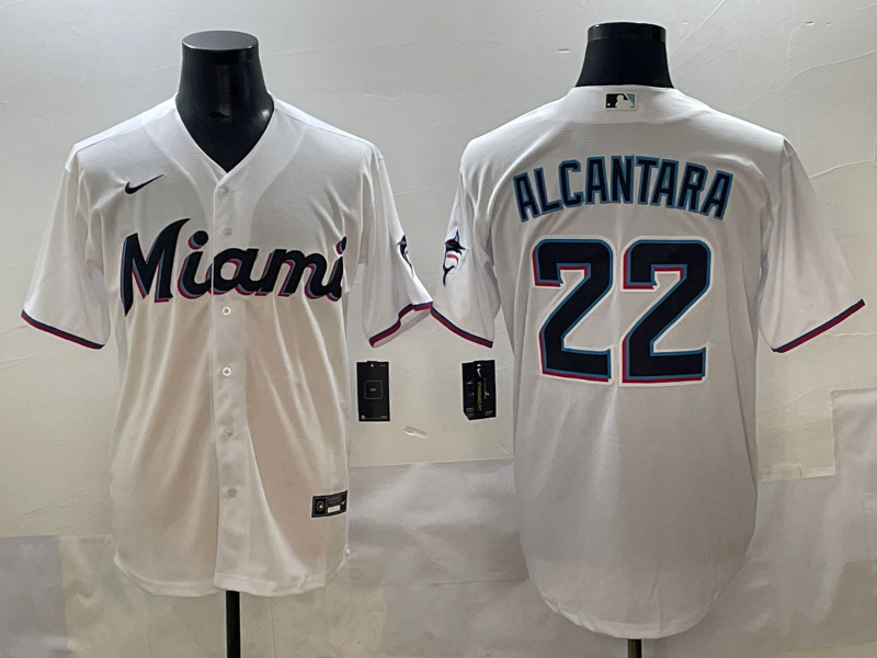 Men's Miami Marlins Sandy Alcantara White Home Limited Player Jersey baseball jersey product view 1