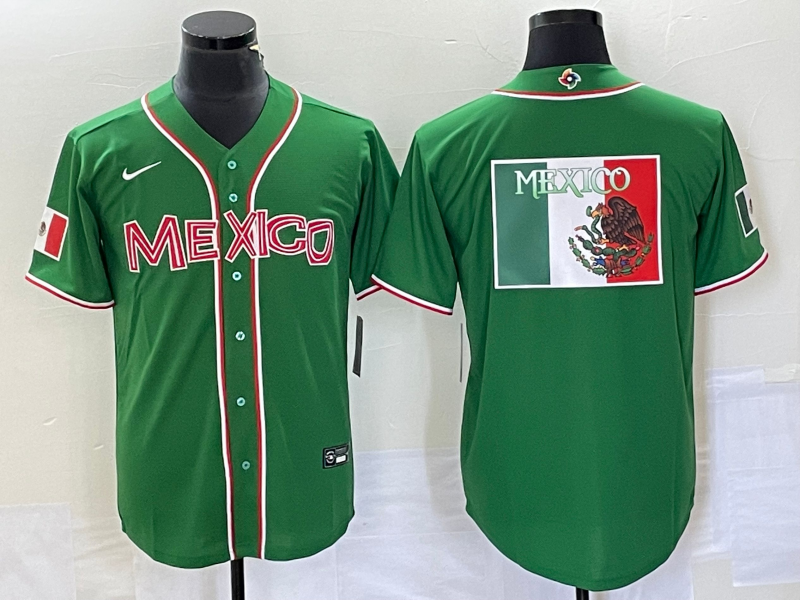 Men's 2023 World Baseball Classic Mexico Green Jersey baseball jersey product view 1