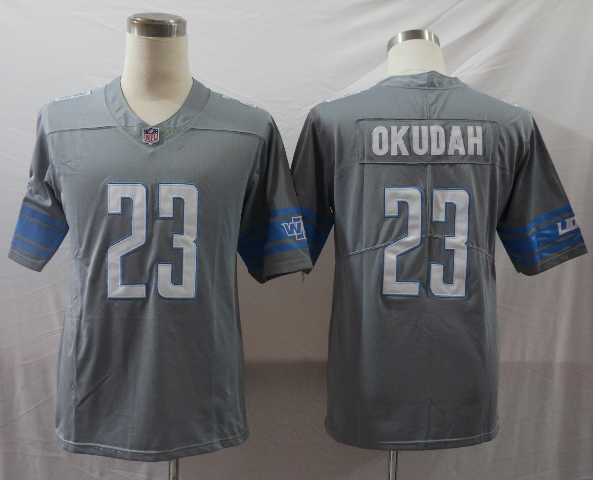 Men's Detroit Lions Jeff Okudah #23 Gray Game Jersey1 football jersey product view 1
