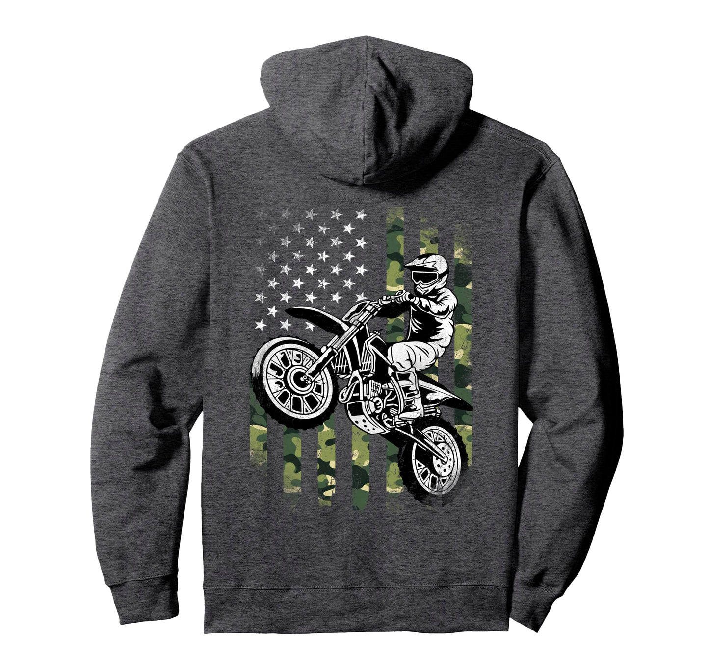 Dirt Bike American Camo Flag Motocross Hoodie - Novelty Apparel Men Women - T-Shirt, Sweatshirt, Hoodie