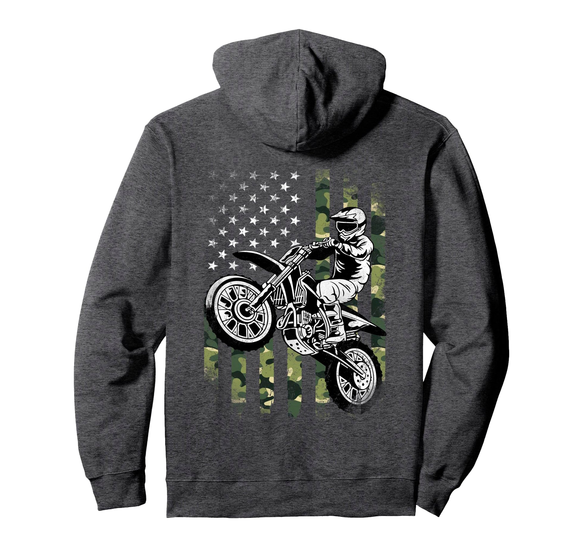 Dirt Bike American Camo Flag Motocross Hoodie - Novelty Apparel Men Women - T-Shirt, Sweatshirt, Hoodie