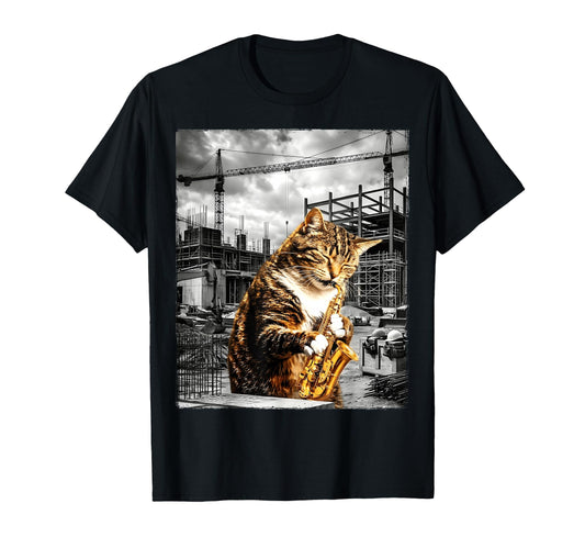 Cat Playing Saxophone Music Saxophonist T-Shirt - Unique Graphic Unisex - T-Shirt, Sweatshirt, Hoodie
