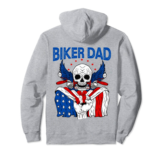 Biker Dad Motorcycle Fathers Day Usa Hoodie - Unique Graphic for Adults - T-Shirt, Sweatshirt, Hoodie