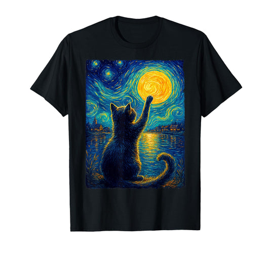 Cat Starry Night Van Gogh Gift T-Shirt - Fun Novelty Design Men Women - T-Shirt, Sweatshirt, Hoodie