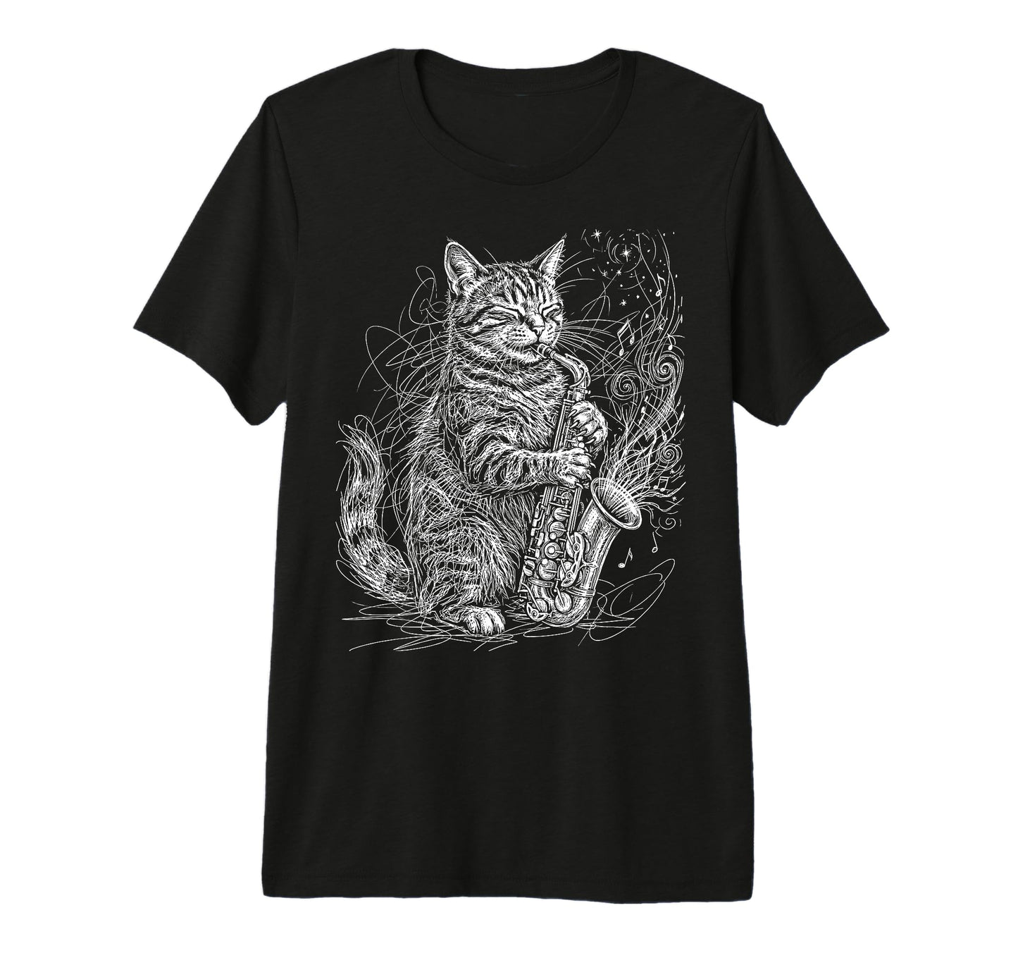 Cat Playing Saxophone Music T-Shirt - Unique Graphic for Adults - T-Shirt, Sweatshirt, Hoodie
