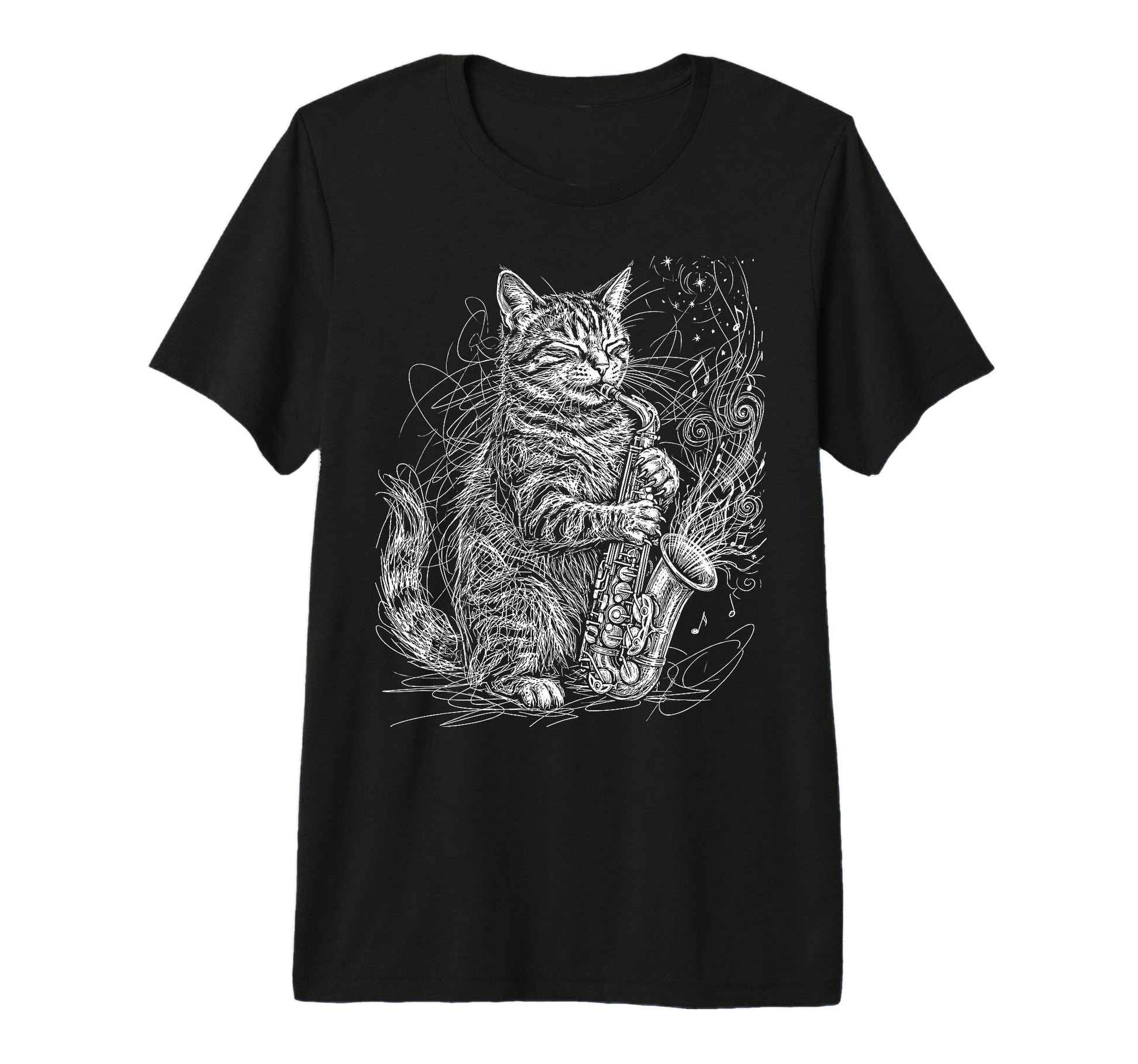 Cat Playing Saxophone Music T-Shirt - Unique Graphic for Adults - T-Shirt, Sweatshirt, Hoodie
