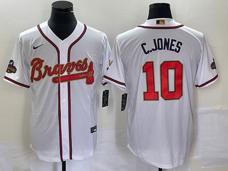 Men's Atlanta Braves Chipper Jones #10 White Replica Game Jersey baseball jersey product view 1