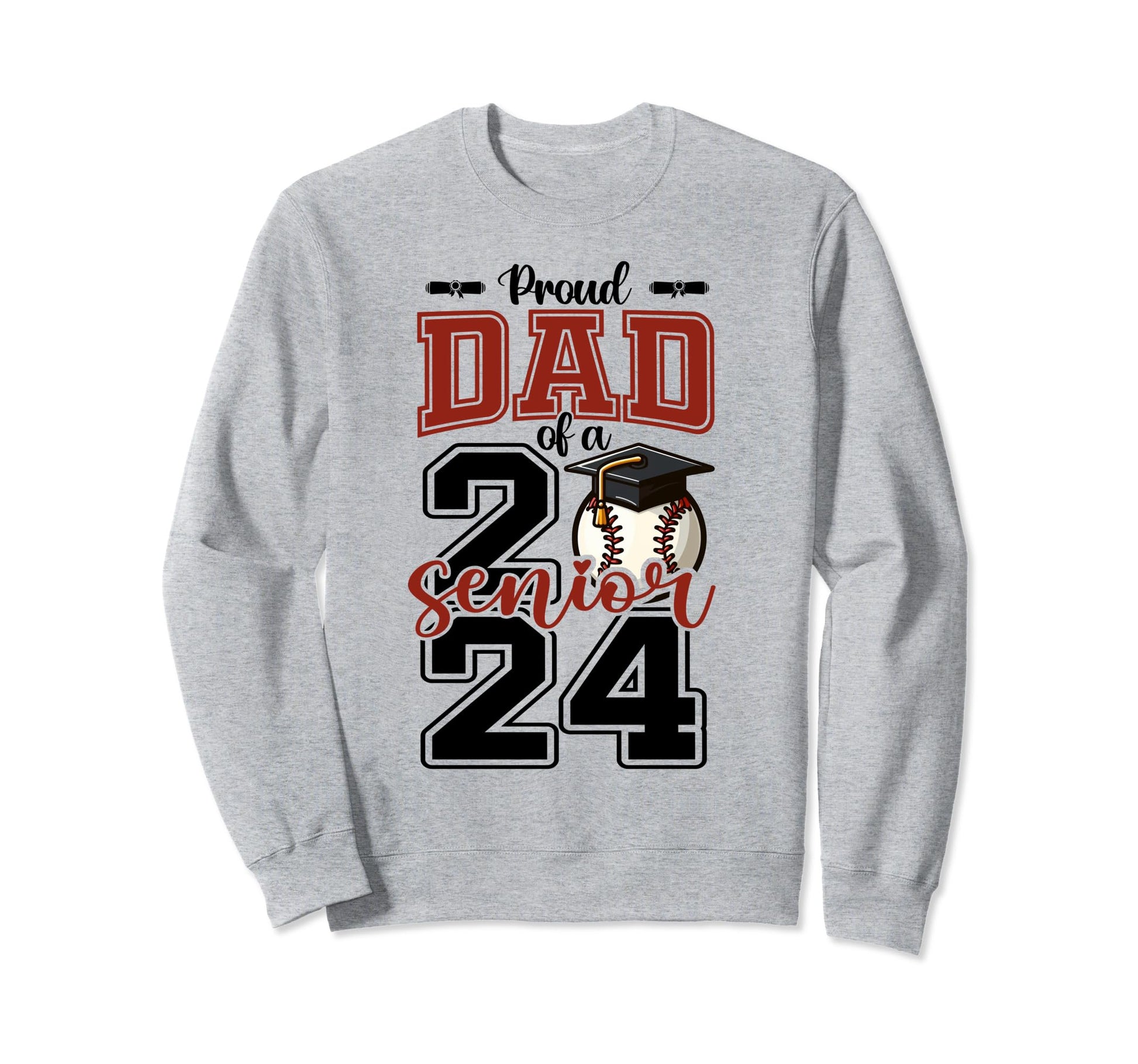 Proud Dad 2024 Baseball Senior Sweatshirt - Custom Art Print for Adults - T-Shirt, Sweatshirt, Hoodie