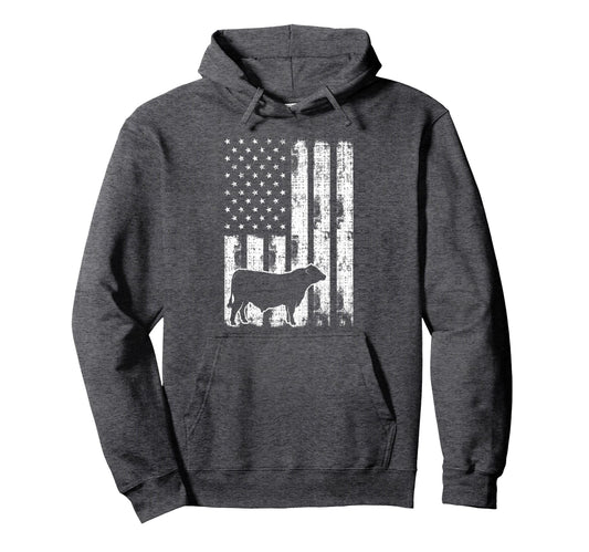 American Flag Usa Cow Black Angus Hoodie - Minimalist Print for Adults - T-Shirt, Sweatshirt, Hoodie