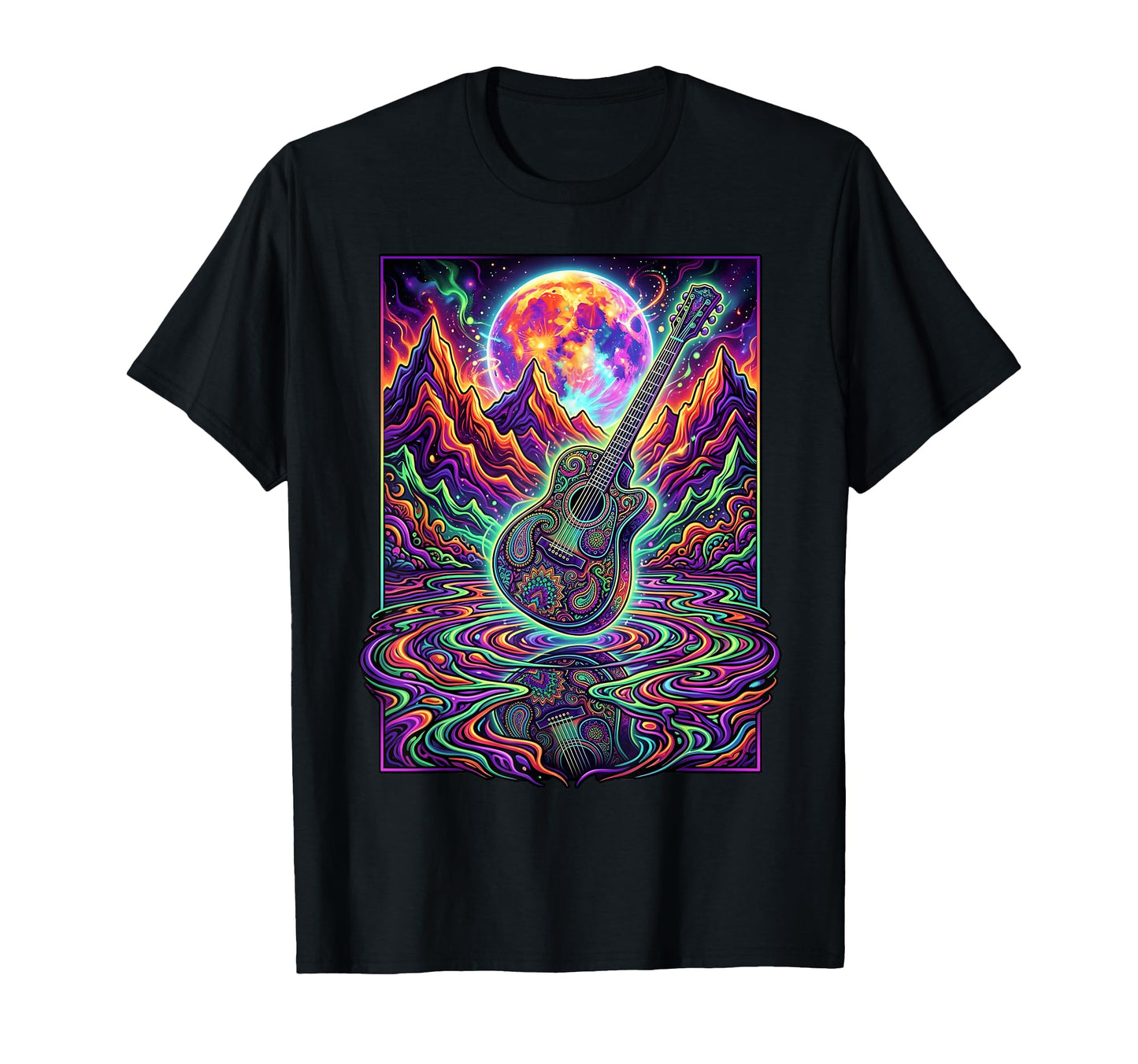 Guitar Lake Reflection Shadow Musician T-Shirt - Fun Novelty Design Unisex - T-Shirt, Sweatshirt, Hoodie