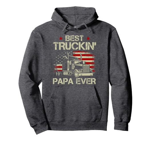 Best Truckin Papa Ever Usa Flag Trucker Hoodie - Custom Art Print Unisex - T-Shirt, Sweatshirt, Hoodie