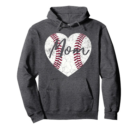 Baseball Softball Heart Mom Mothers Day Hoodie - Fun Novelty Design Unisex - T-Shirt, Sweatshirt, Hoodie
