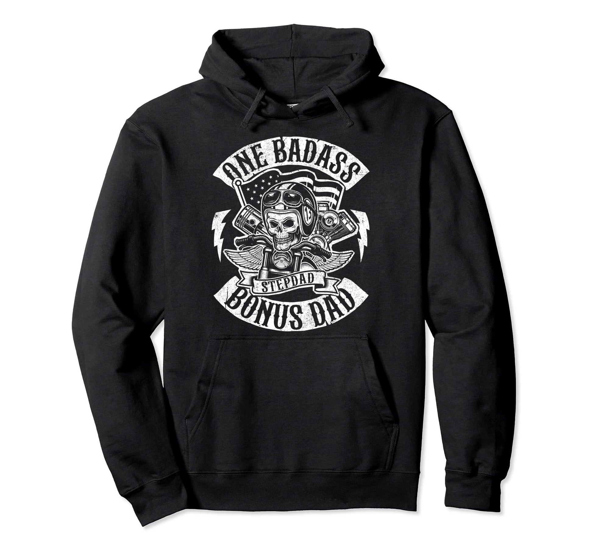 One Badass Bonus Stepdad Biker Step Dad Hoodie - Trendy Graphic Unisex - T-Shirt, Sweatshirt, Hoodie