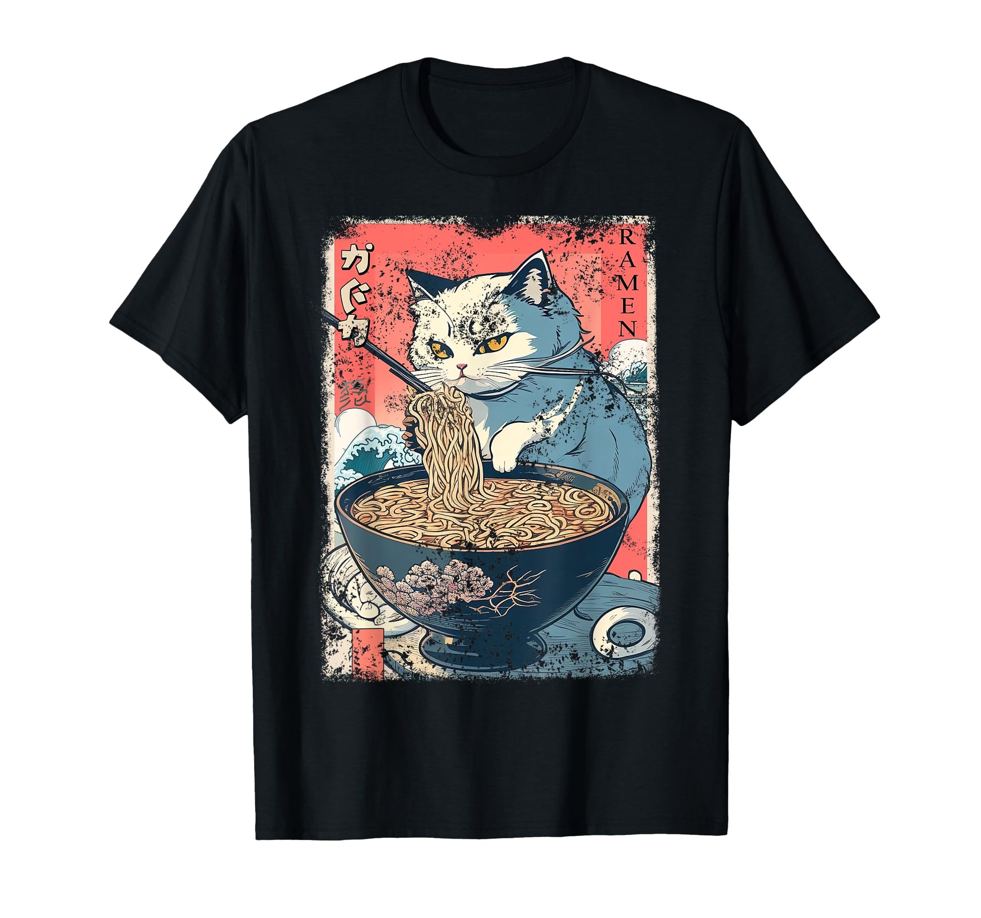 Cat Anime Japanese Ramen Noodle T-Shirt - Custom Art Print Men Women - T-Shirt, Sweatshirt, Hoodie