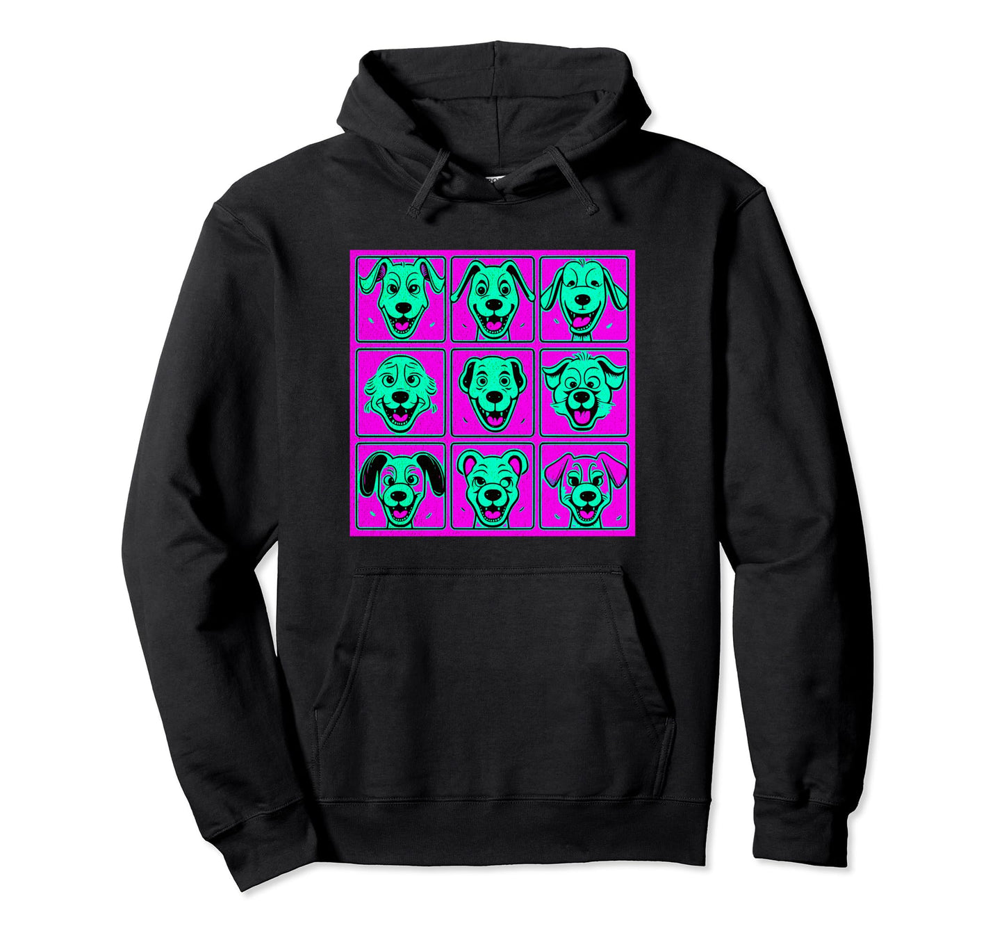 Pop Art Vibrant Dog Faces Colorful Hoodie - Minimalist Print Men Women - T-Shirt, Sweatshirt, Hoodie