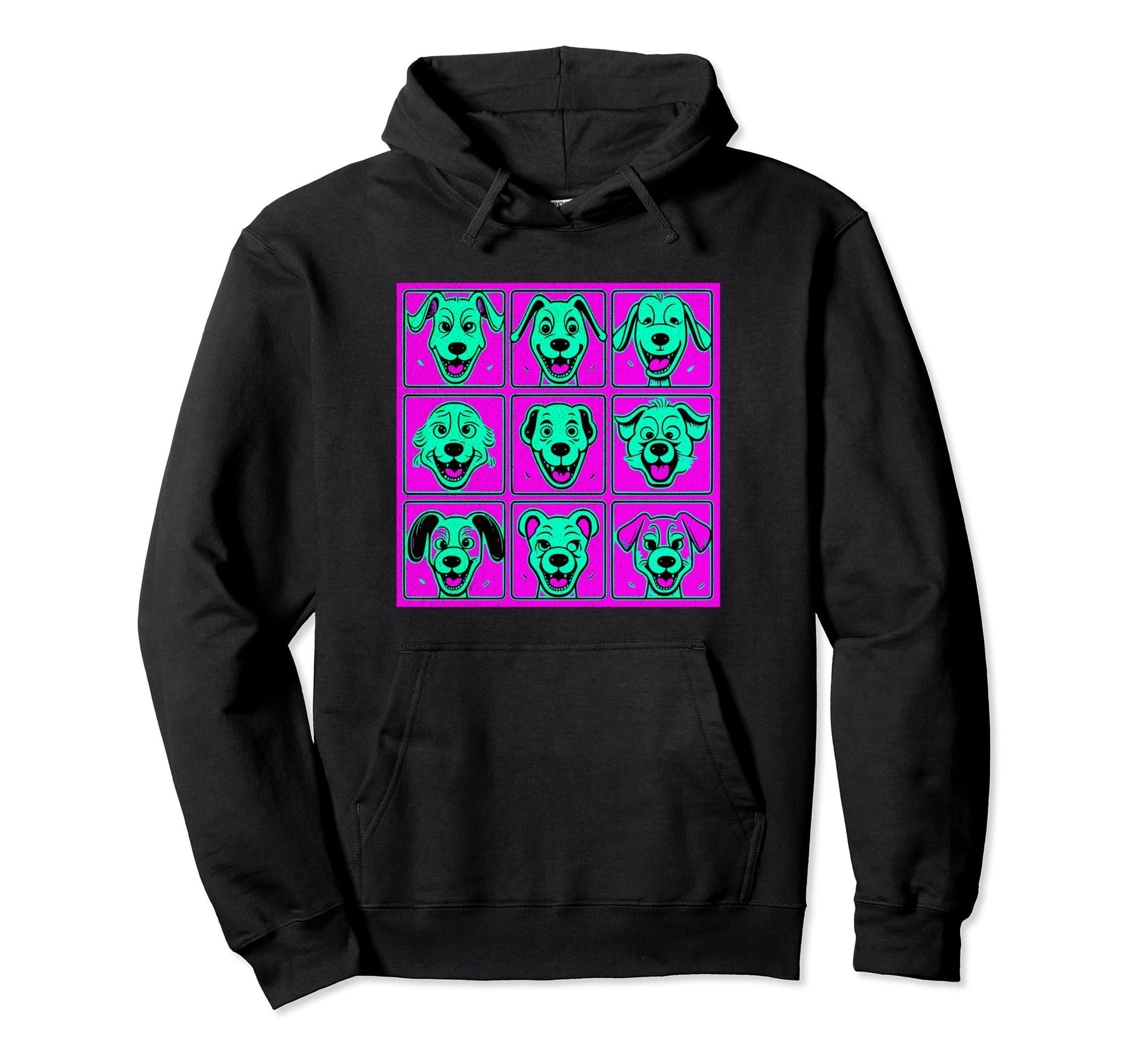 Pop Art Vibrant Dog Faces Colorful Hoodie - Minimalist Print Men Women - T-Shirt, Sweatshirt, Hoodie