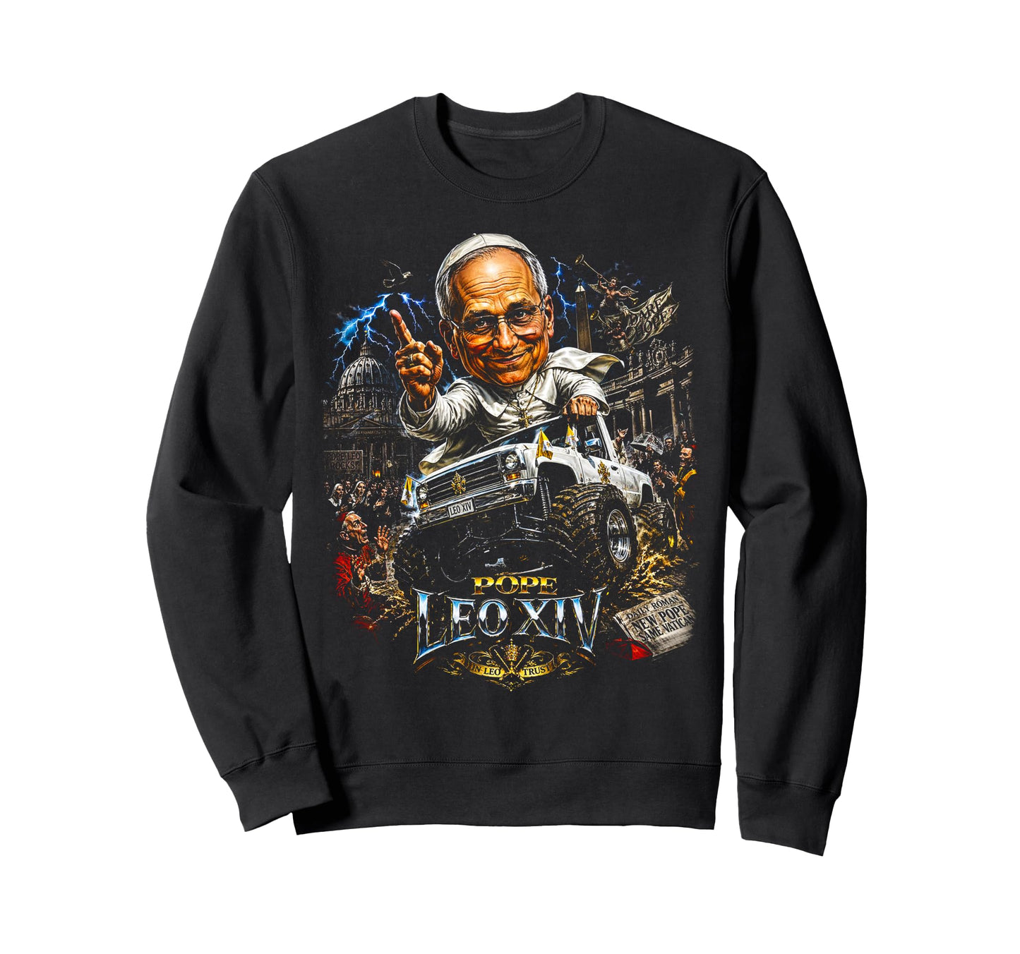 80S Pope Leo Xiv Lover Streetwear Sweatshirt - Graphic Print for Adults - T-Shirt, Sweatshirt, Hoodie