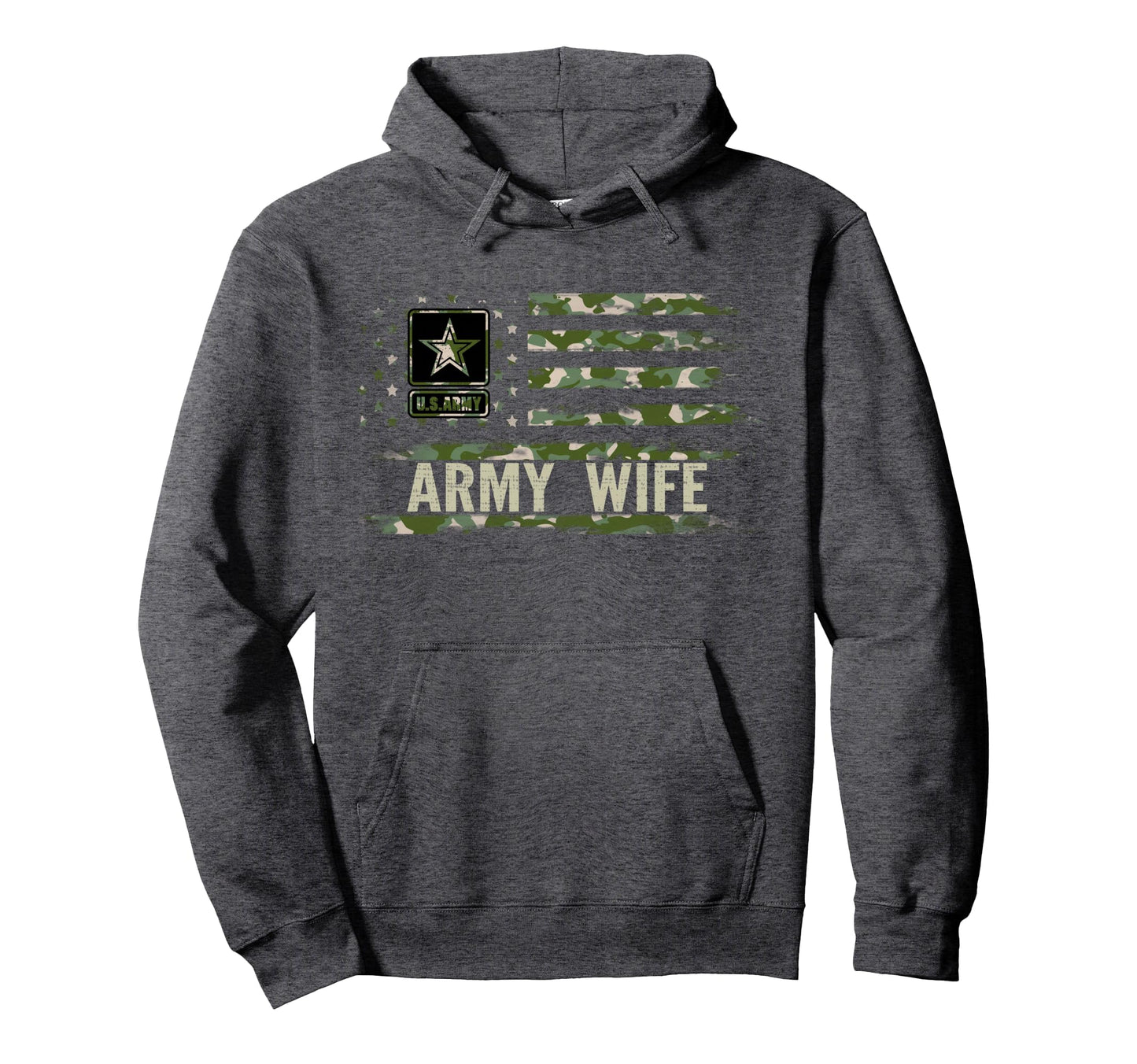 Army Wife Camo American Flag Veteran Gift Hoodie - Trendy Graphic Unisex - T-Shirt, Sweatshirt, Hoodie