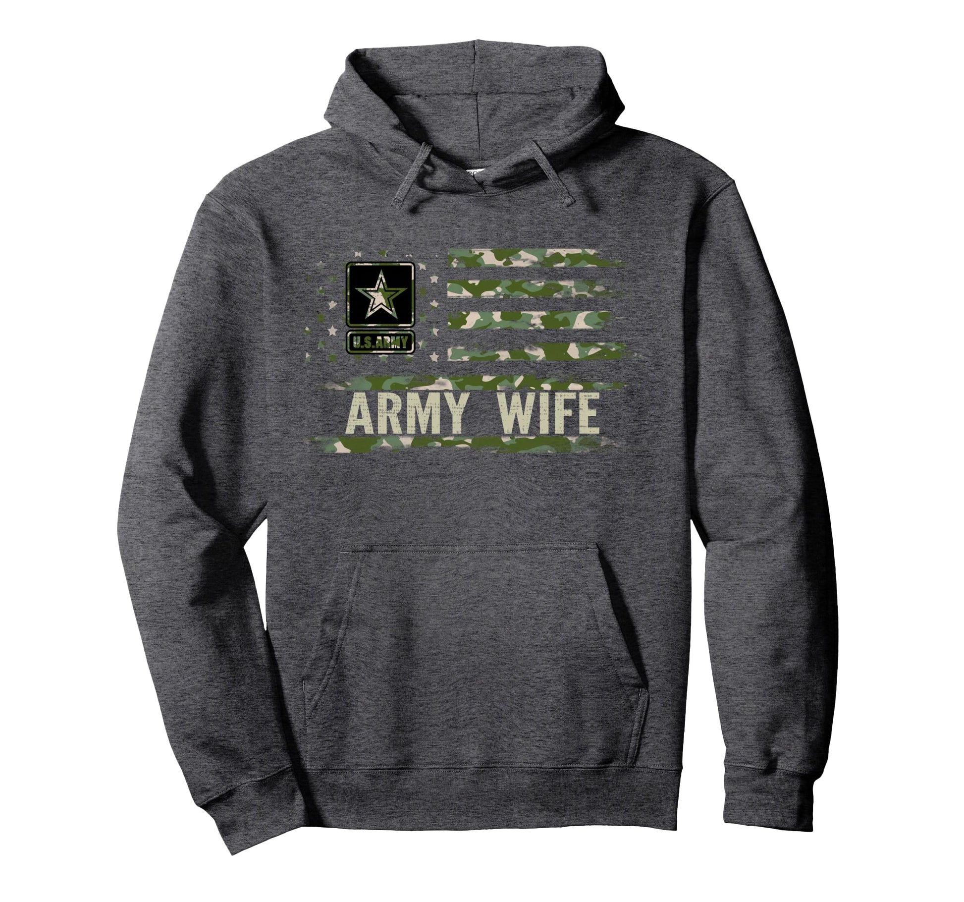 Army Wife Camo American Flag Veteran Gift Hoodie - Trendy Graphic Unisex - T-Shirt, Sweatshirt, Hoodie