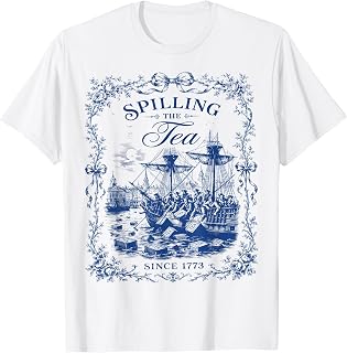 Blue Toile Tea Party Spilling The Tea Since 1773 Patriotic T-Shirt Unisex T-shirt, Sweatshirt, Hoodie, Long Sleeve Tee - T-Shirt, Sweatshirt, Hoodie
