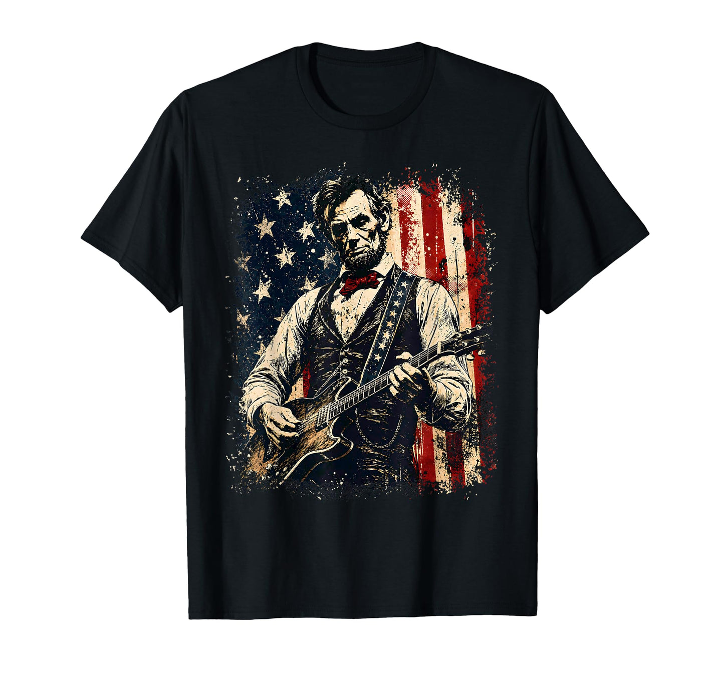Abraham Lincoln Playing Guitar American Flag T-Shirt - Graphic Print Unisex - T-Shirt, Sweatshirt, Hoodie