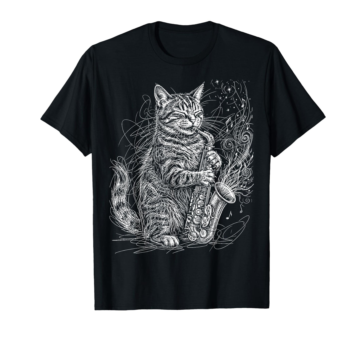 Cat Playing Saxophone Music T-Shirt - Fun Novelty Design Unisex - T-Shirt, Sweatshirt, Hoodie