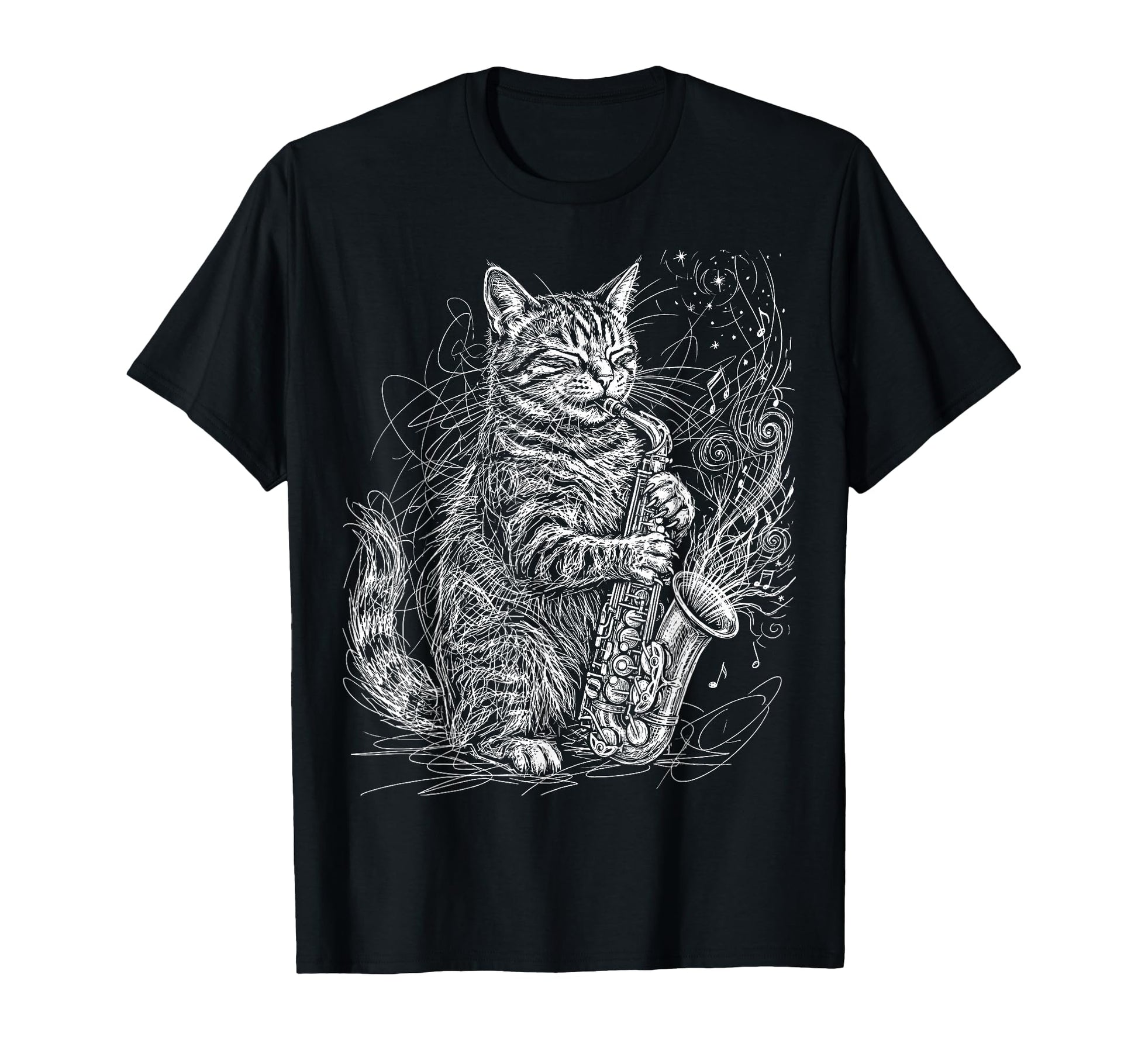 Cat Playing Saxophone Music T-Shirt - Fun Novelty Design Unisex - T-Shirt, Sweatshirt, Hoodie