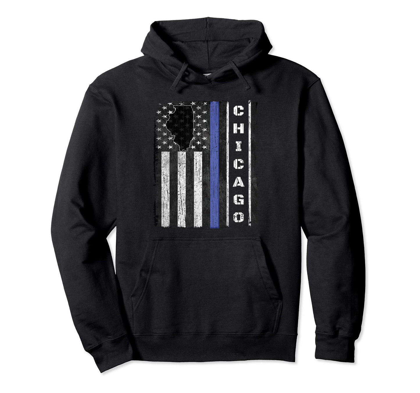 Chicago Il Thin Blue Line Police Week Hoodie - Minimalist Print for Adults - T-Shirt, Sweatshirt, Hoodie