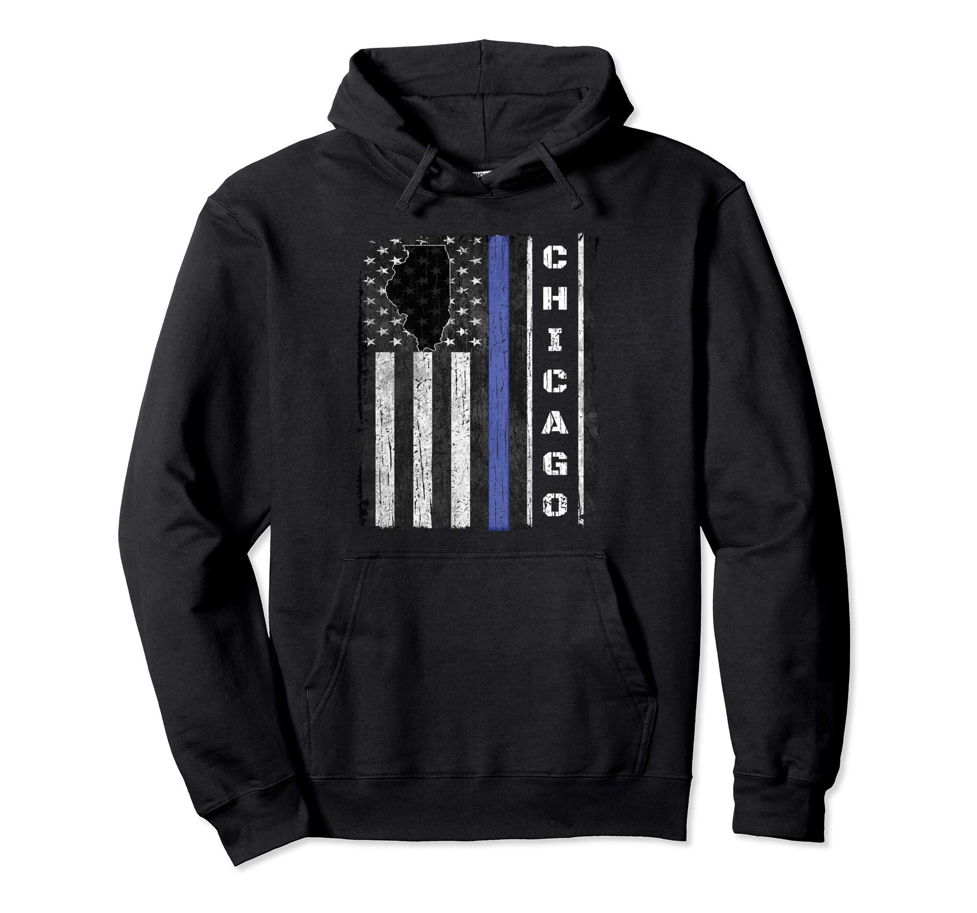 Chicago Il Thin Blue Line Police Week Hoodie - Minimalist Print for Adults - T-Shirt, Sweatshirt, Hoodie