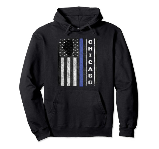 Chicago Il Thin Blue Line Police Week Hoodie - Minimalist Print for Adults - T-Shirt, Sweatshirt, Hoodie