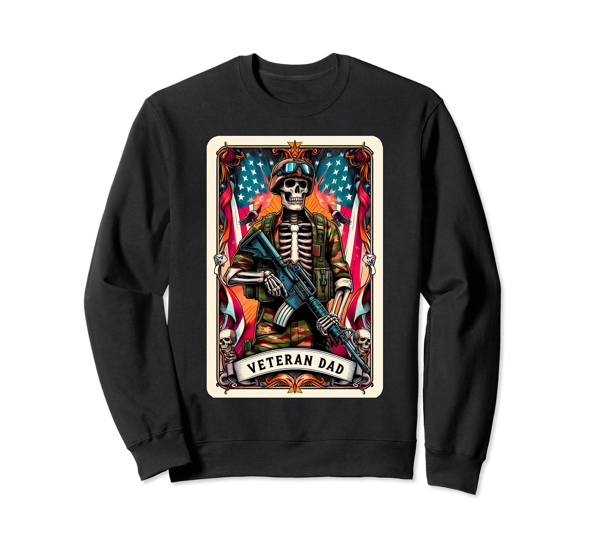 Veteran Dad Tarot Card Skeleton Skull Sweatshirt - Unique Graphic Unisex - T-Shirt, Sweatshirt, Hoodie