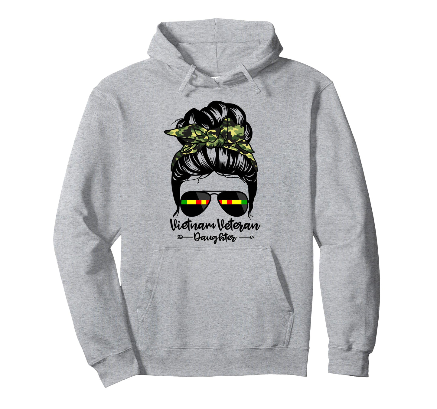 Vietnam Veteran Daughter Messy Bun Hoodie - Minimalist Print Men Women - T-Shirt, Sweatshirt, Hoodie