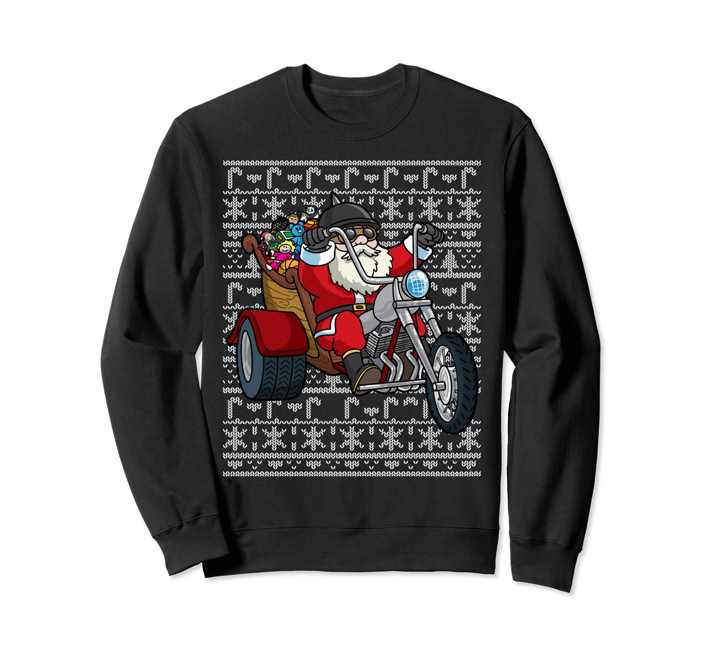 Santa Riding Motorcycle Ugly Sweatshirt - Casual Everyday Wear Unisex - T-Shirt, Sweatshirt, Hoodie