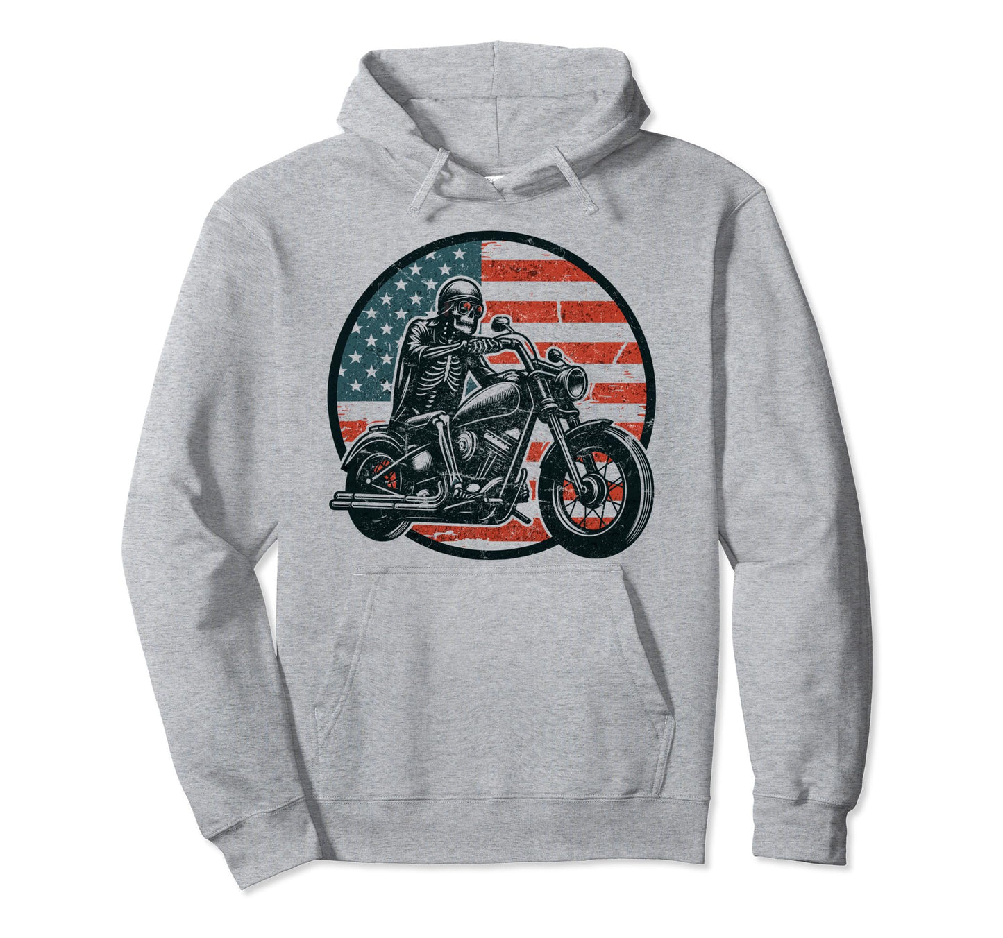 Us Flag Motorcycle Skeleton Biker 4Th Hoodie - Streetwear Style Unisex - T-Shirt, Sweatshirt, Hoodie