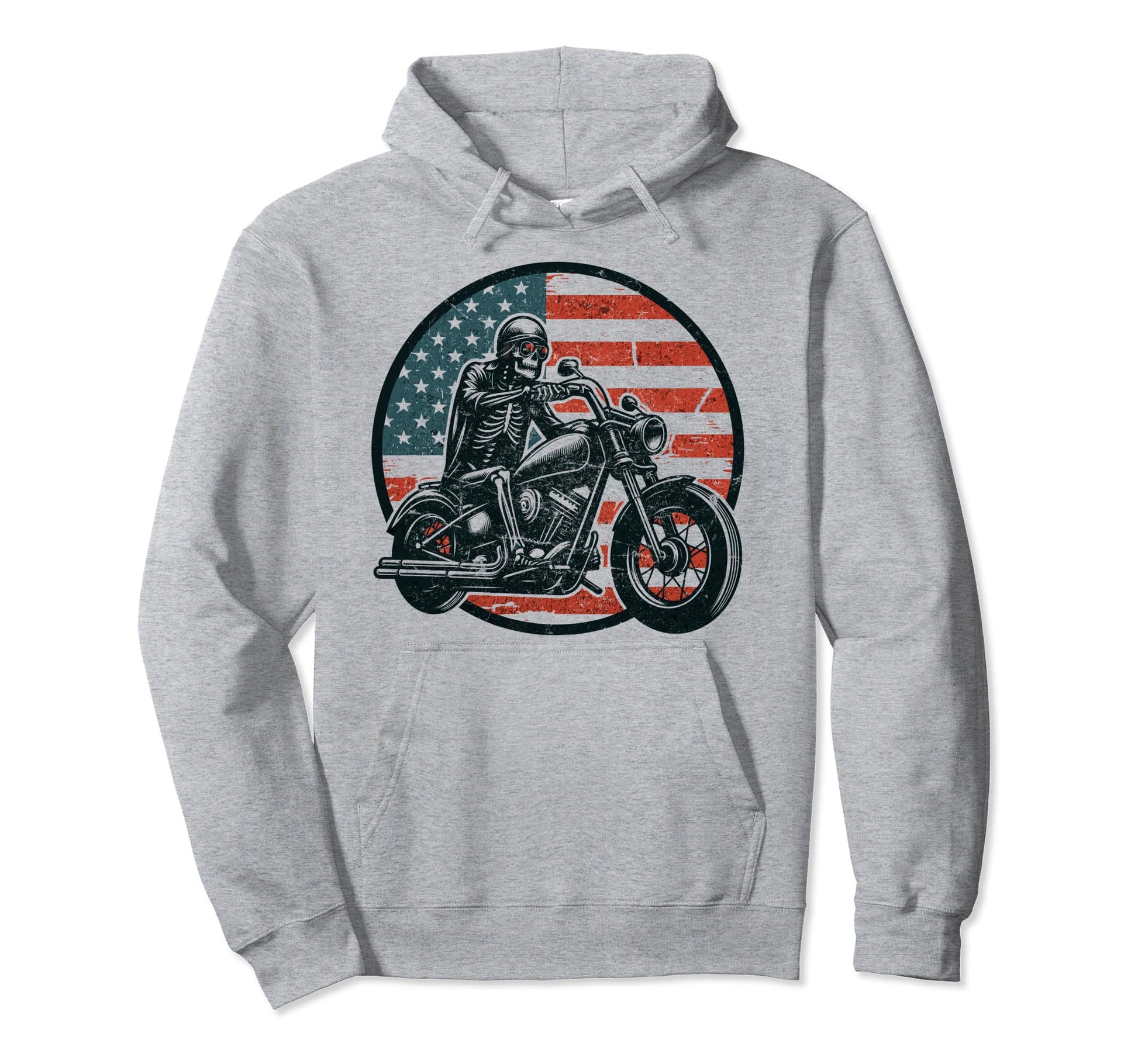 Us Flag Motorcycle Skeleton Biker 4Th Hoodie - Streetwear Style Unisex - T-Shirt, Sweatshirt, Hoodie