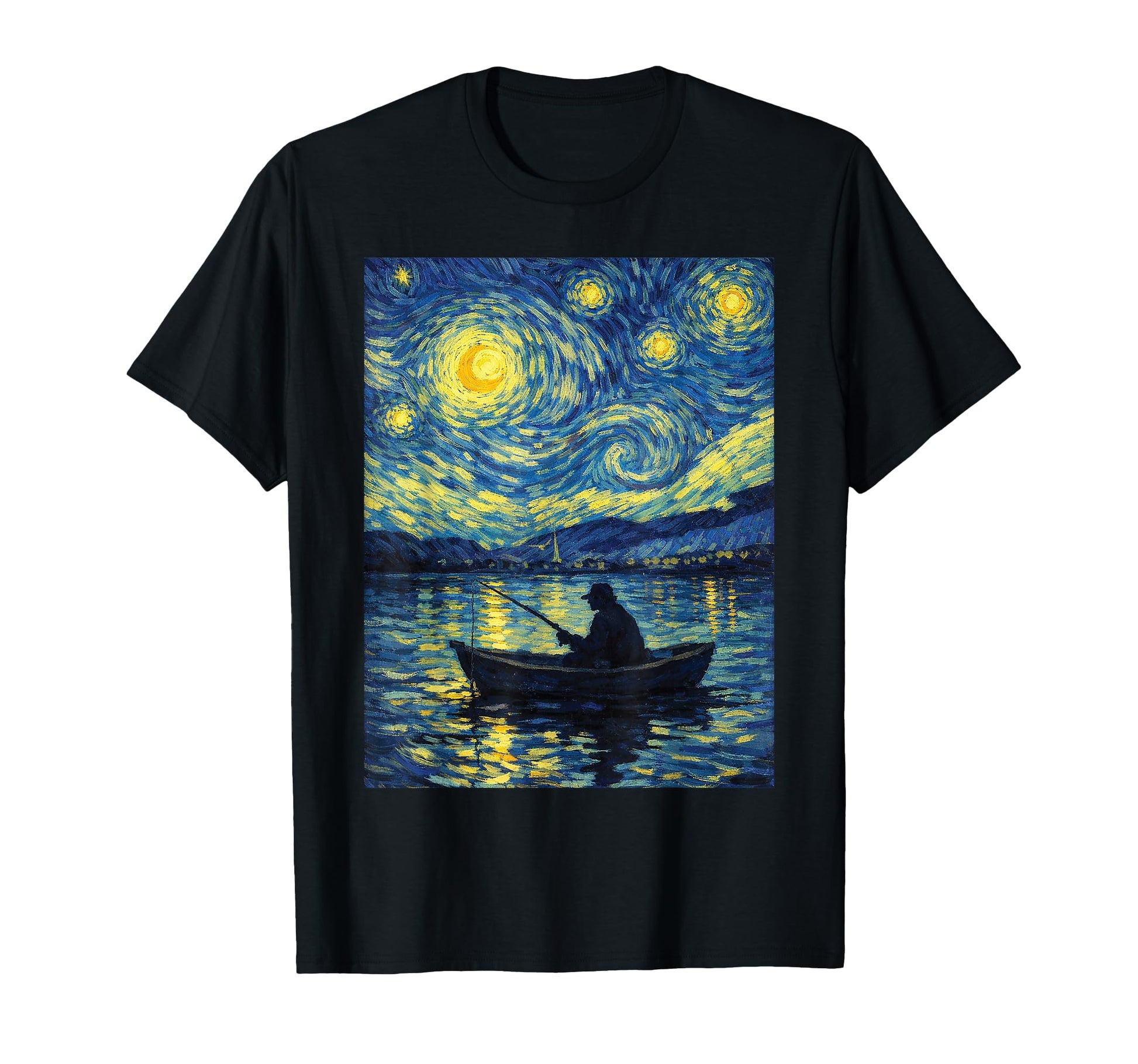 Starry Night Fishing Boat Van Gogh T-Shirt - Trendy Graphic Men Women - T-Shirt, Sweatshirt, Hoodie