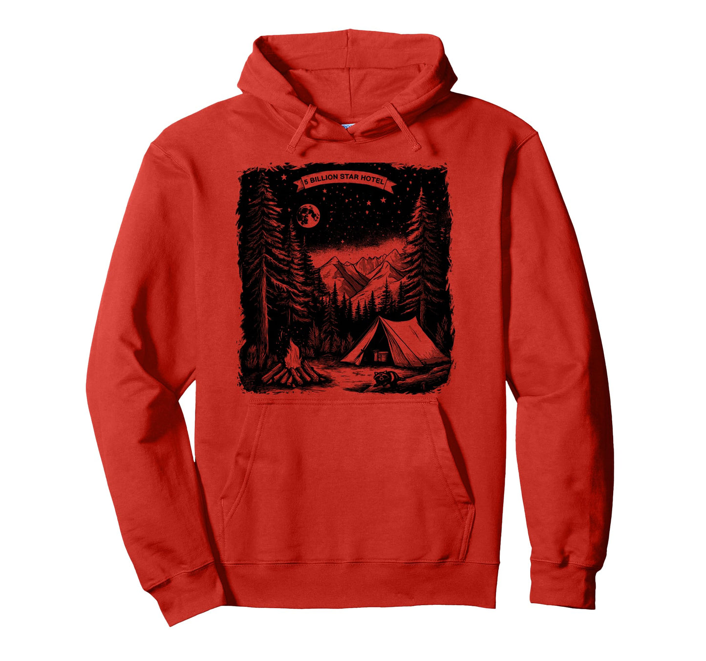 5 Billion Star Hotel Raccoon Camping Hoodie - Novelty Apparel Men Women - T-Shirt, Sweatshirt, Hoodie