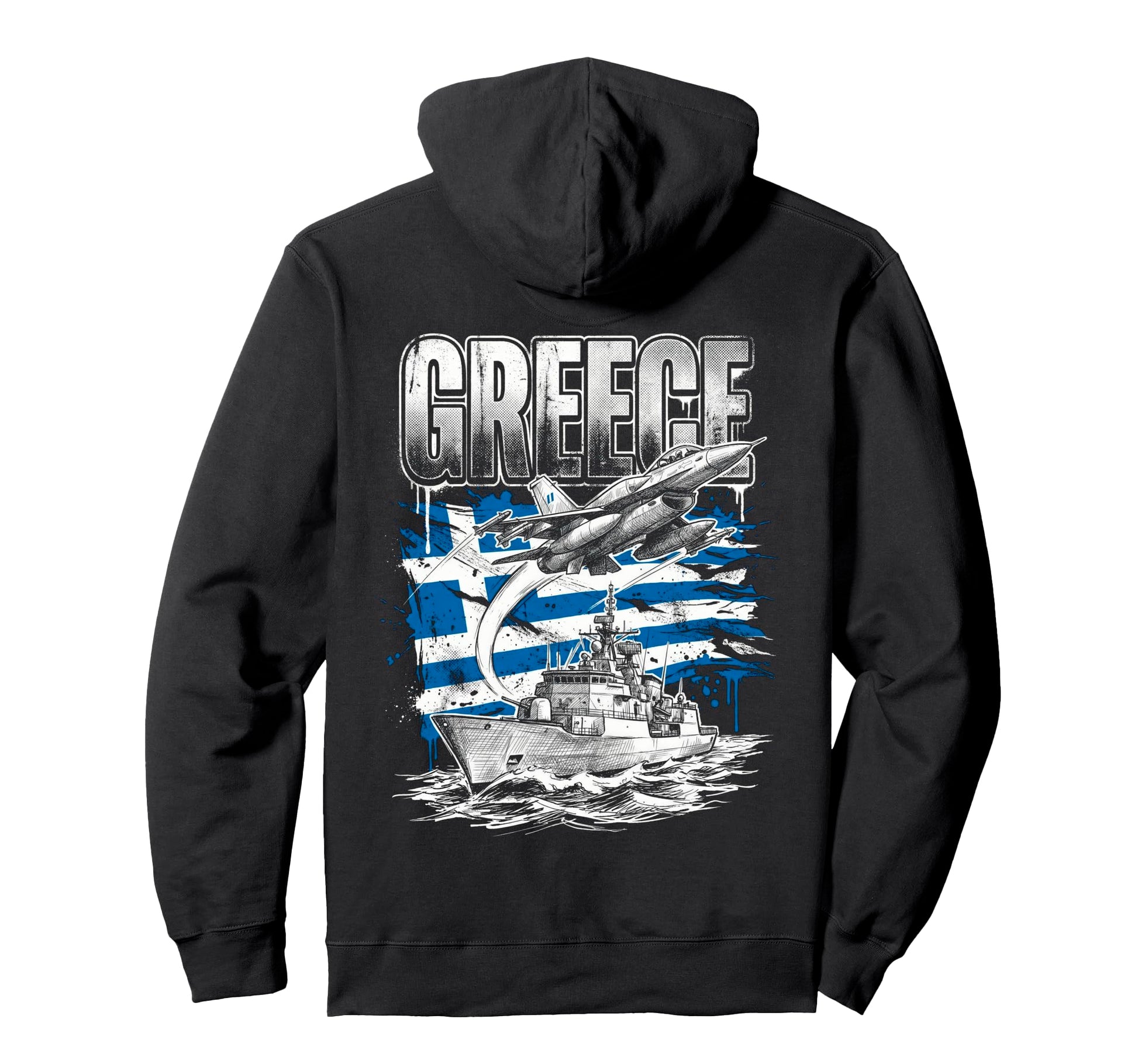 Greece Flag Military Veteran Fighter Hoodie - Aesthetic Graphic Men Women - T-Shirt, Sweatshirt, Hoodie