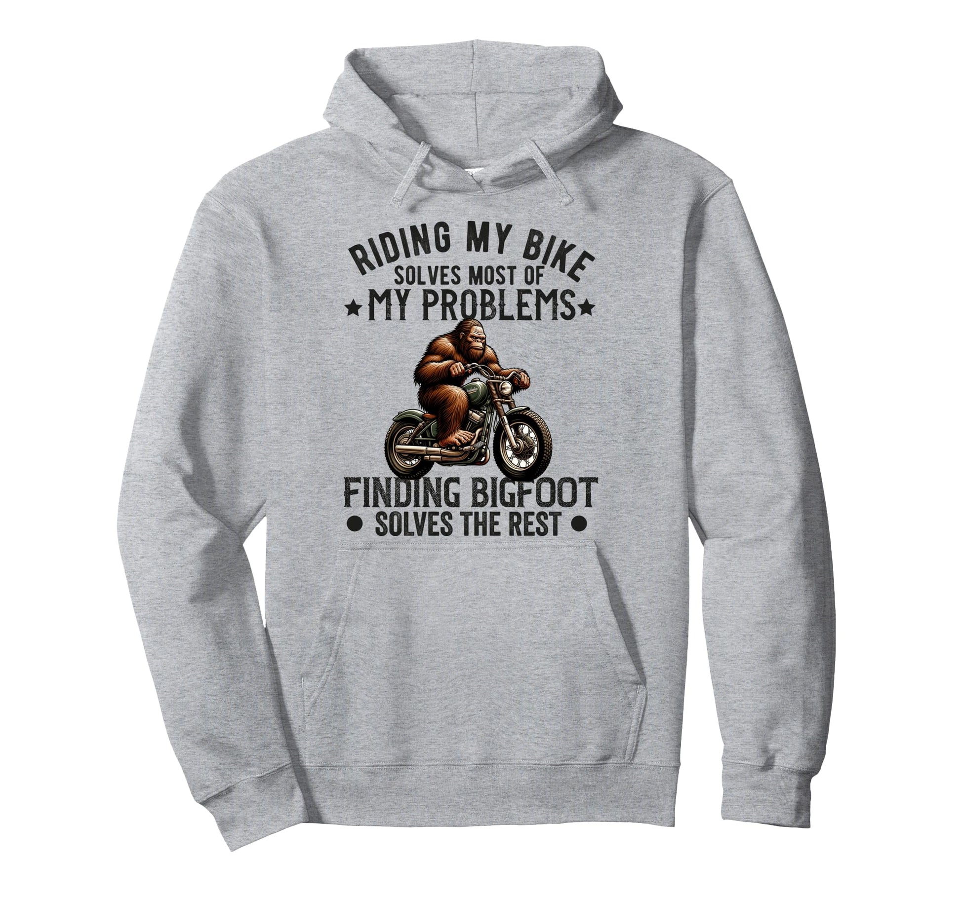 Bigfoot Motorcycle Sasquatch Dad Biker Hoodie - Graphic Print Unisex - T-Shirt, Sweatshirt, Hoodie