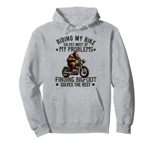 Bigfoot Motorcycle Sasquatch Dad Biker Hoodie - Graphic Print Unisex - T-Shirt, Sweatshirt, Hoodie