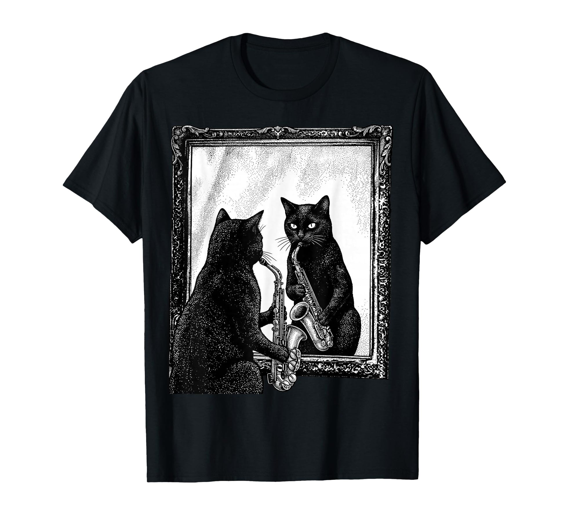 Cat Playing Saxophone Music T-Shirt - Custom Art Print Men Women - T-Shirt, Sweatshirt, Hoodie