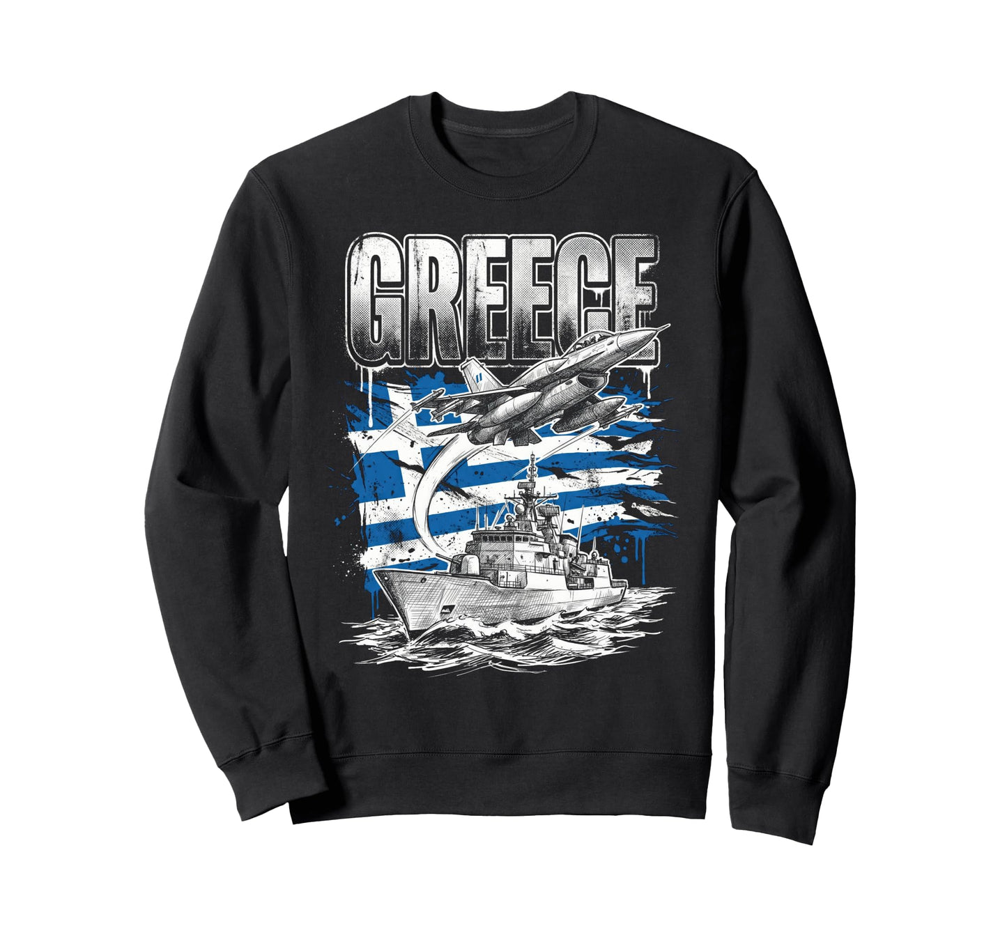 Greece Flag Military Veteran Sweatshirt - Fun Novelty Design for Adults - T-Shirt, Sweatshirt, Hoodie