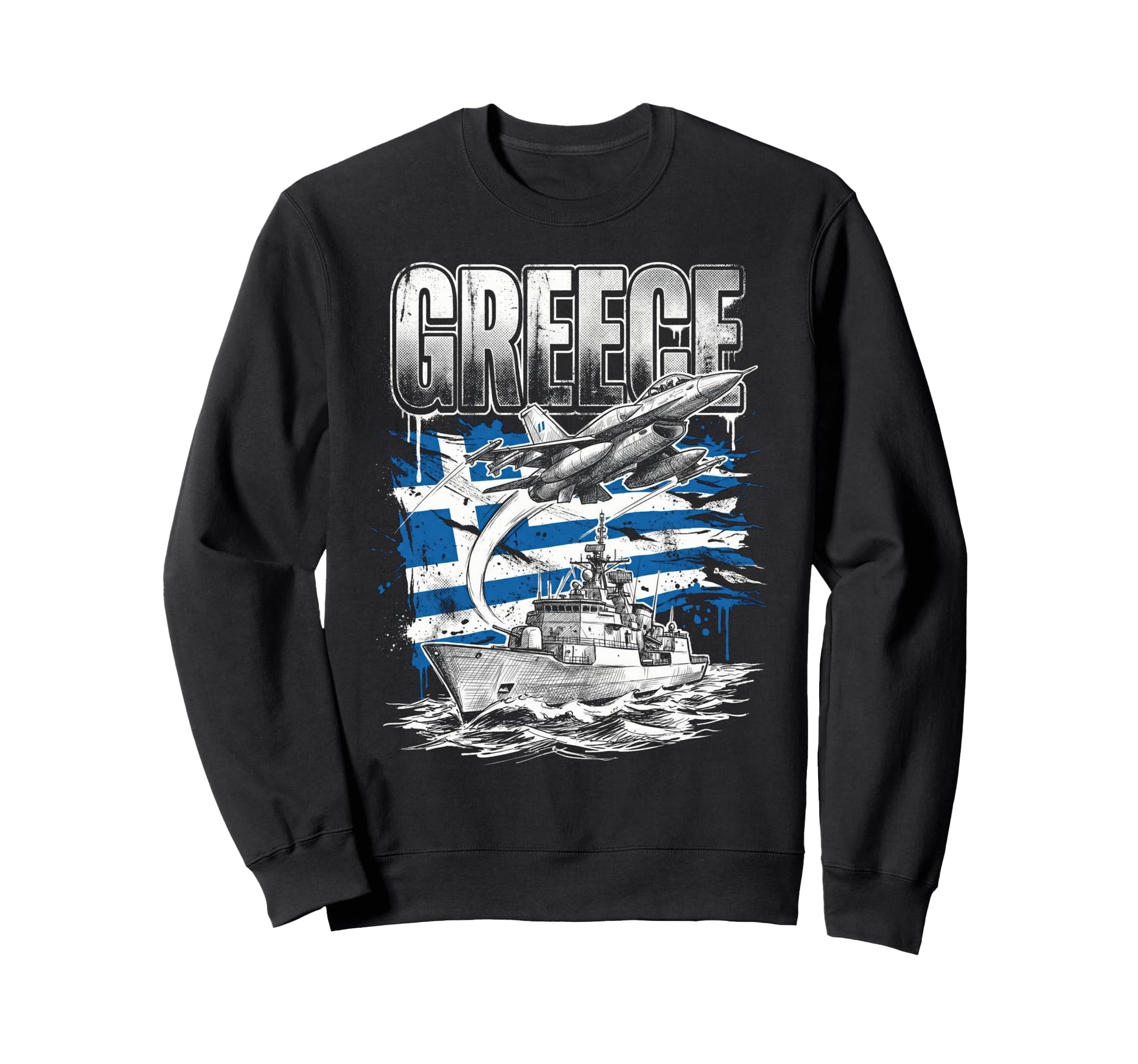 Greece Flag Military Veteran Sweatshirt - Fun Novelty Design for Adults - T-Shirt, Sweatshirt, Hoodie